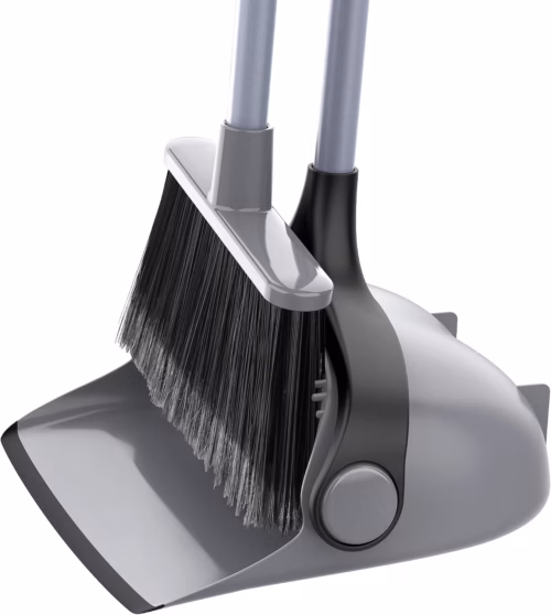 MR.SIGA Broom and Dustpan Set with Adjustable Long Handle, Gray