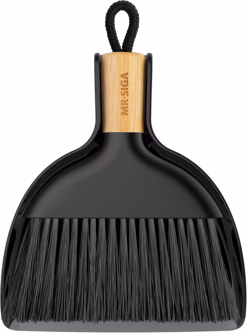 MR.SIGA Mini Dustpan and Brush Set, Bamboo Handle, Black, 1 Set