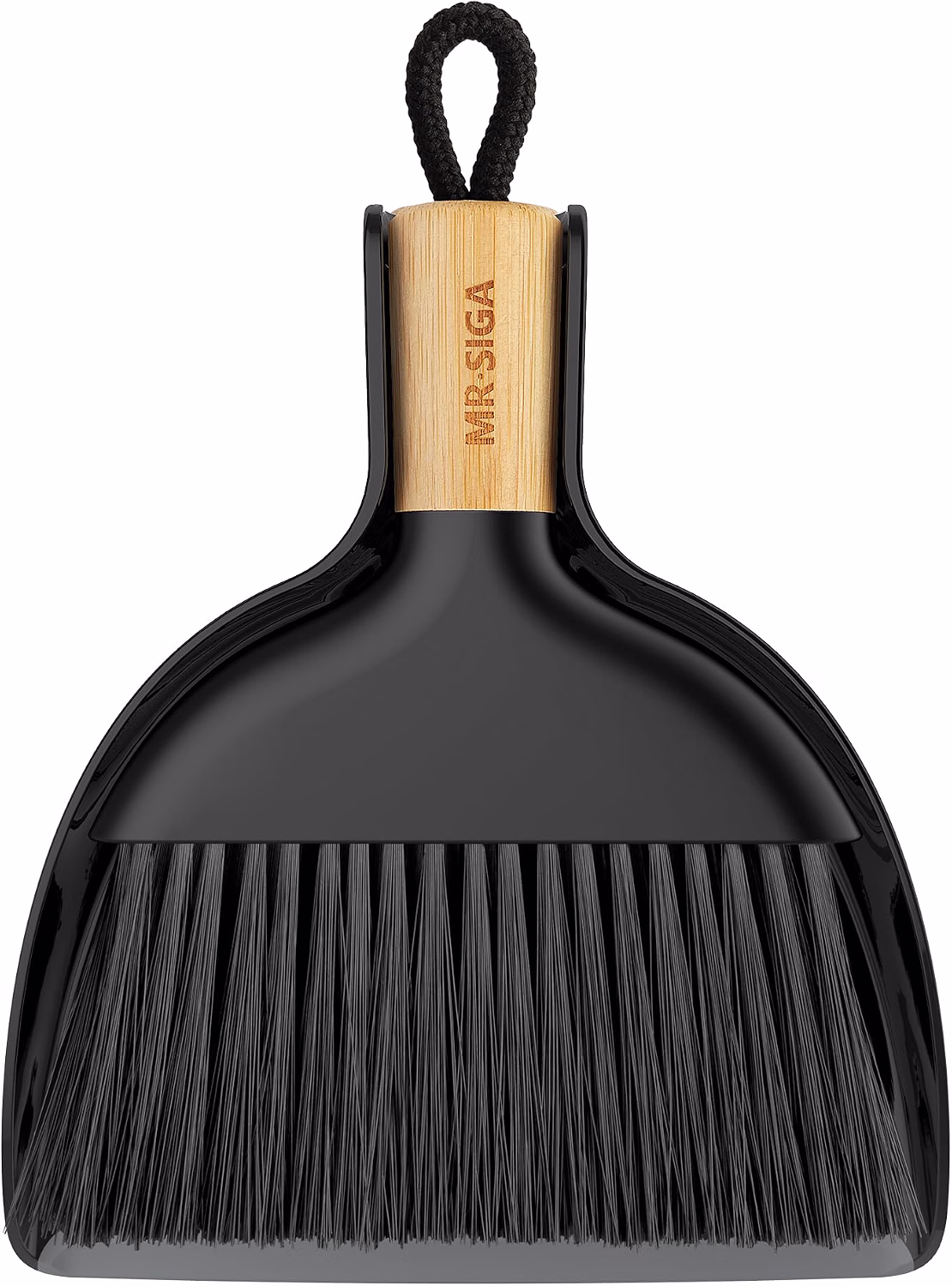 MR.SIGA Mini Dustpan and Brush Set, Bamboo Handle, Black, 1 Set