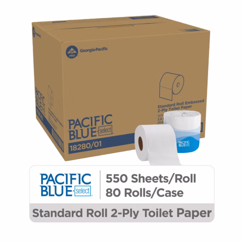 Pacific Blue Select 2-Ply Embossed Toilet Paper, 550 Sheets/Roll, 80 Rolls/Case – 18280/01