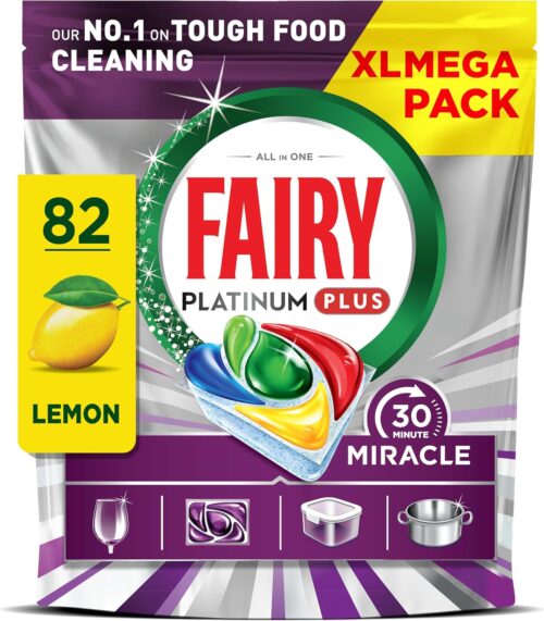 Fairy 30 Minute Miracle Platinum Plus Dishwasher Tablets, 82 Capsules