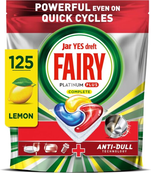 Fairy Platinum Plus Complete All in One Dishwasher Tablets, Lemon, 125 Pack