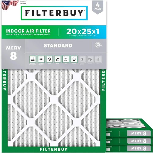 Filterbuy 20x25x1 Air Filter MERV 8 Dust & Allergy Defense (4-Pack)