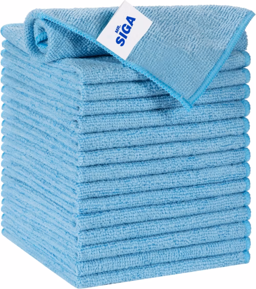 MR.SIGA Microfiber Cleaning Cloths, All Purpose Microfiber Towels, 15 Pack sky blue, 30 x 30 cm(11.8 x 11.8 inch)