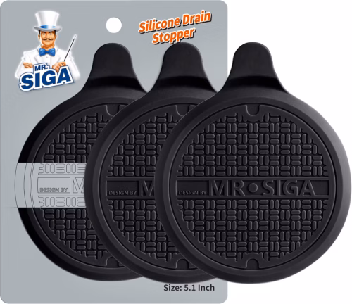 MR.SIGA Silicone Bathtub Stopper, Drain Stopper for Shower, Sink, Black 3 Pack