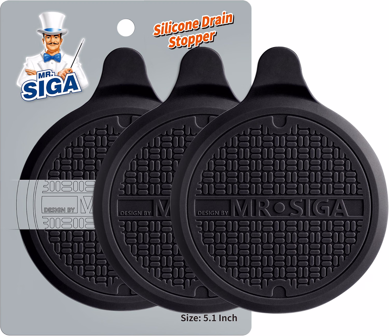 MR.SIGA Silicone Bathtub Stopper, Drain Stopper for Shower, Sink, Black 3 Pack