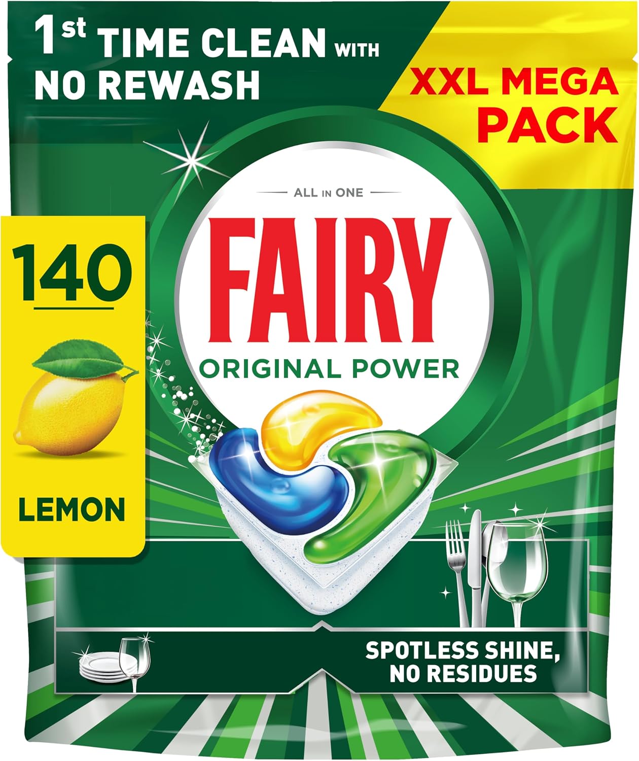 Fairy Original Power Dishwasher Tablets Lemon, 140 Capsules