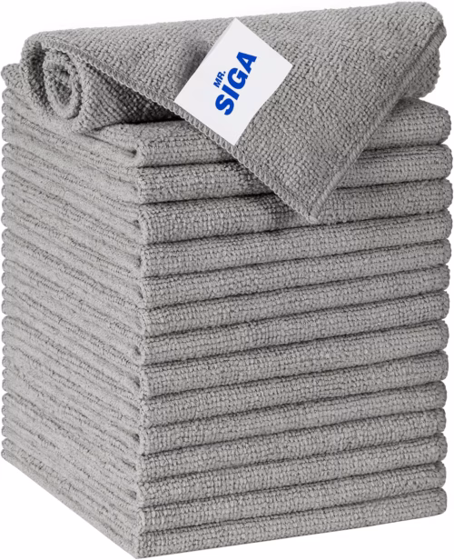 MR.SIGA Microfiber Cleaning Cloths, All Purpose Microfiber Towels, 15 Pack gray, 30 x 30 cm(11.8 x 11.8 inch)
