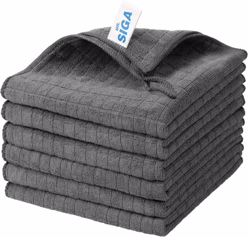 MR.SIGA Microfiber Cleaning Cloths, All Purpose Cleaning Towels, Pack of 6 Dark Gray, 35 x 40 cm(13.8 x 15.7 inch)
