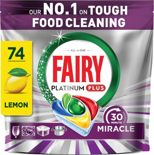 Fairy 30 Minute Miracle Platinum Plus Dishwasher Tablets, 74 Capsules