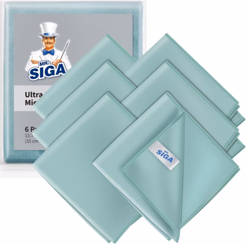 MR.SIGA Ultra Fine Microfiber Cloths for Glass, Window, Mirror, 35 x 40 cm(13.8 x 15.7 inch) Pack of 6