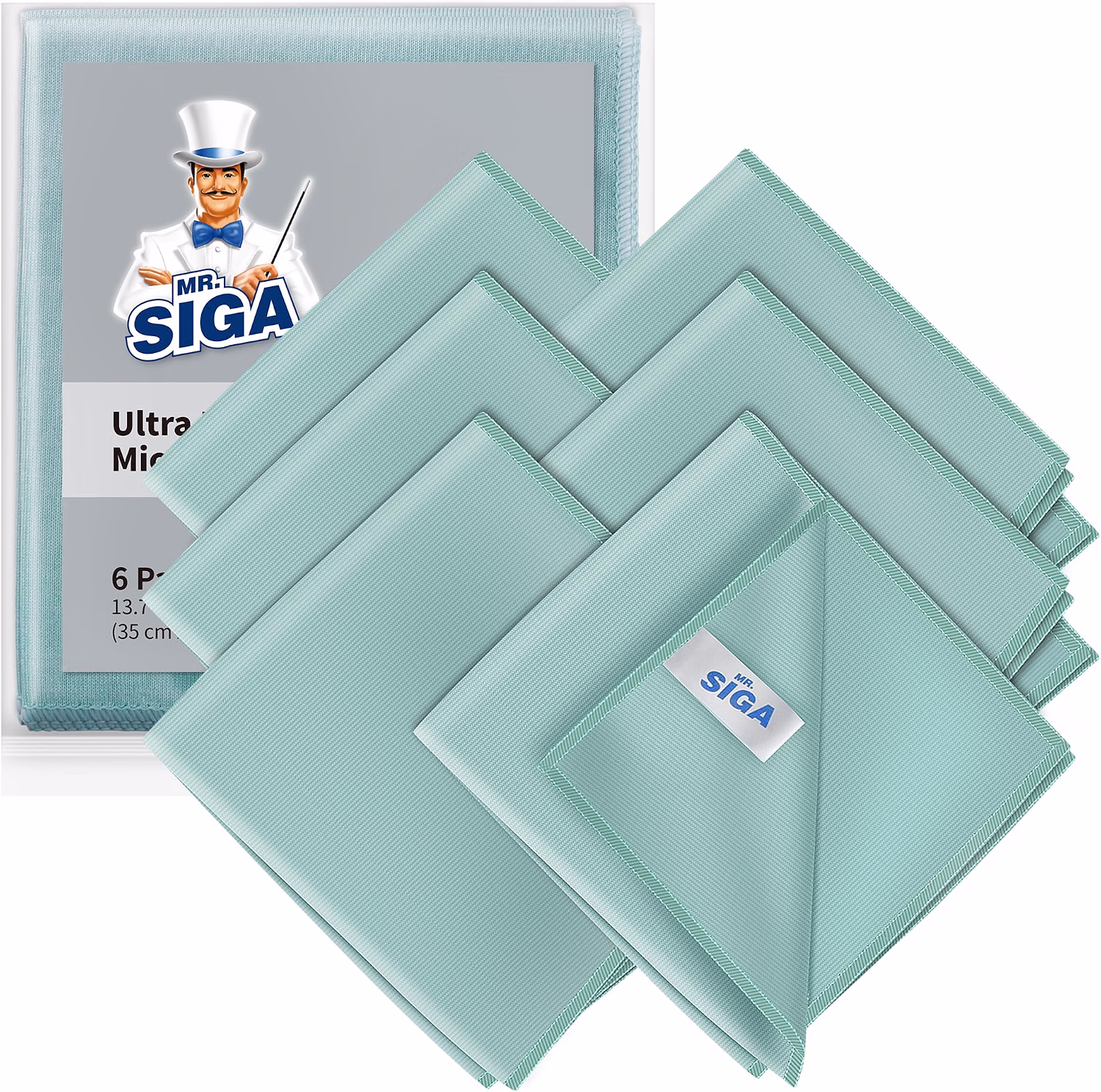 MR.SIGA Ultra Fine Microfiber Cloths for Glass, Window, Mirror, 35 x 40 cm(13.8 x 15.7 inch) Pack of 6
