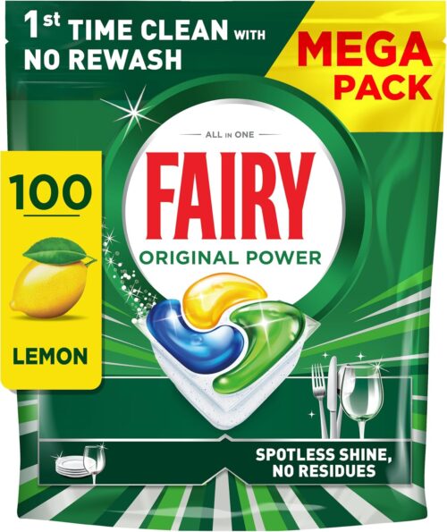 Fairy Original Power Dishwasher Tablets Lemon, 100 Capsules