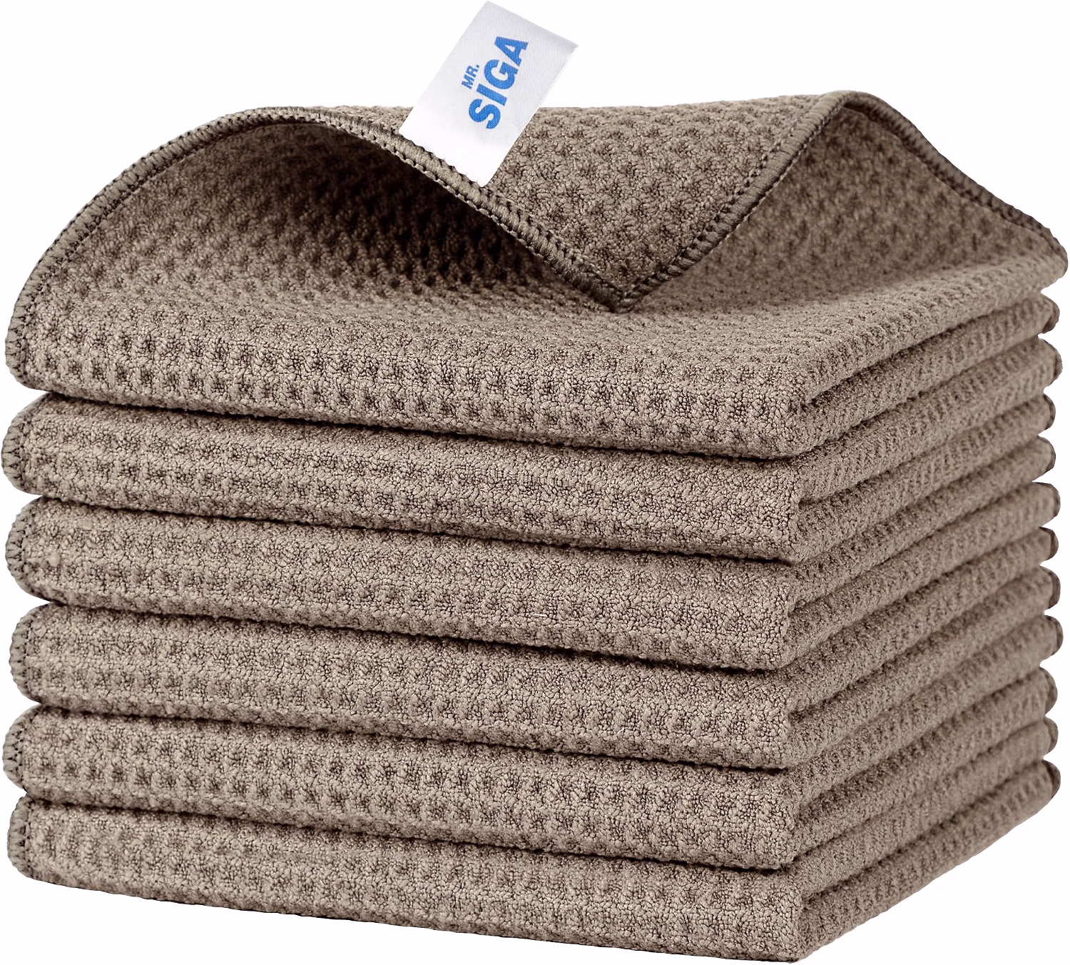 MR.SIGA Waffle Pattern Microfiber Cleaning Cloths, 6 Pack, Sandy Brown 32 x 32 cm( 12.6 x 12.6 inch)