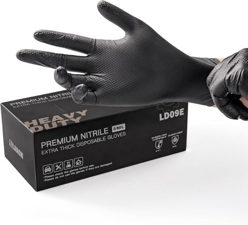 LANON Black Nitrile Disposable Gloves 8 mil 100 CT Medium 