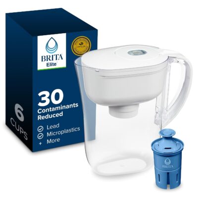 Brita Small 6 Cup Water Filter Pitcher, 1 Elite Filter, Metro, White wholesale